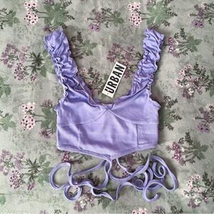 UO Ruffle Side-Tie Crop Top - Lavender Purple